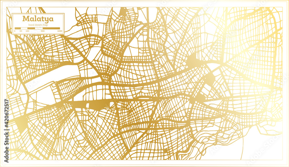 Malatya Turkey City Map in Retro Style in Golden Color. Outline Map.