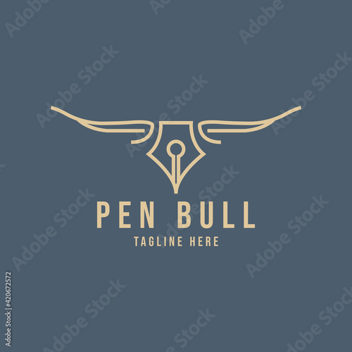 Pen bull logo symbol premium design