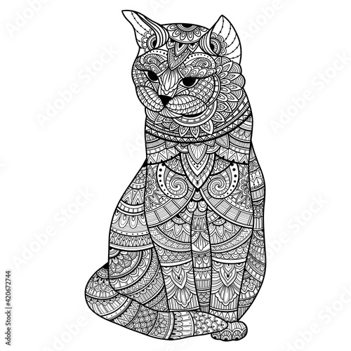 Zentangle stylized cat for adult coloring page
