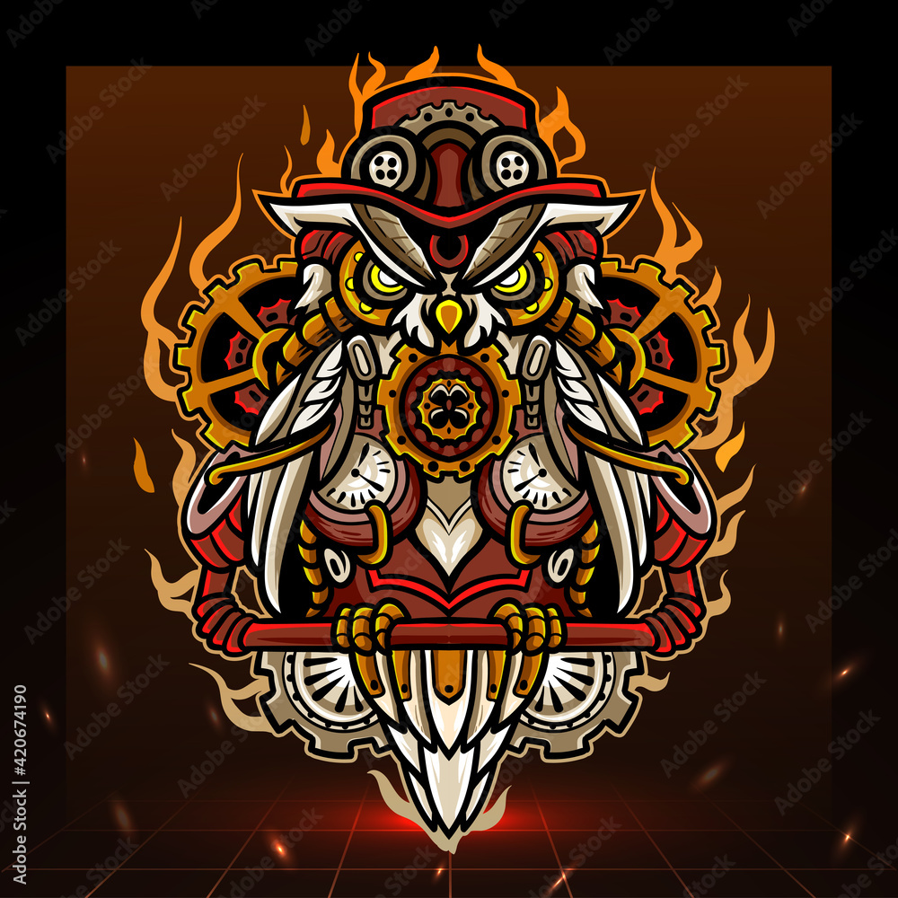 Fototapeta premium Steampunk owl mascot. esport logo design