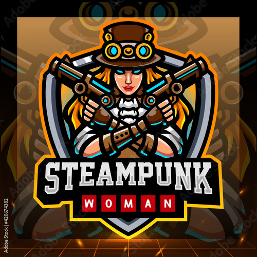 Fototapeta Steampunk girls mascot. esport logo design