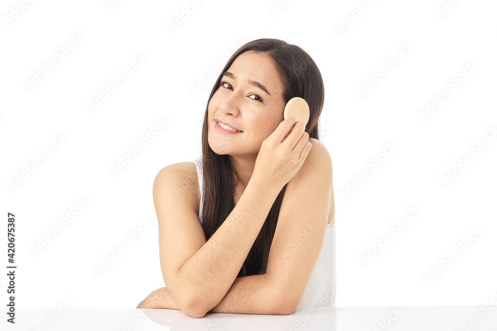 Beautiful Face of Young Woman with Clean Fresh Skin close up isolated on white. Beauty Portrait. Beautiful Spa Woman Smiling. Perfect Fresh Skin Beautiful Face of Young Woman with Clean Fresh Skin close up isolated on white. Beauty Portrait. Beautiful Spa Woman Smiling. Perfect Fresh Skin
