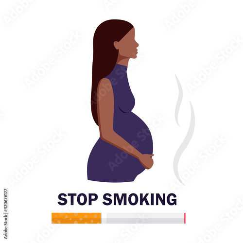 Illustration of black pregnant woman poster stop smoking