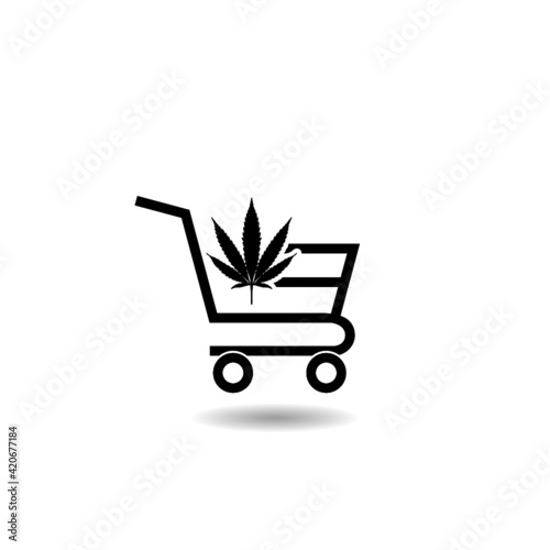 Shopping cart with cannabis icon with shadow