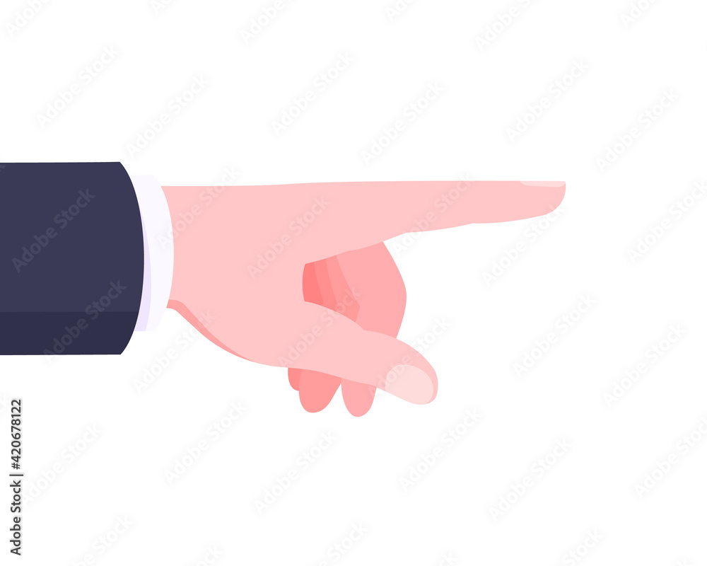 Hand with pointing index finger dressed in business suit flat style design vector illustration Hand with pointing index finger dressed in business suit flat style design vector illustration