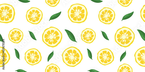Yuzu japanese citron fruit seamless pattern vector illustration isolated on white background.