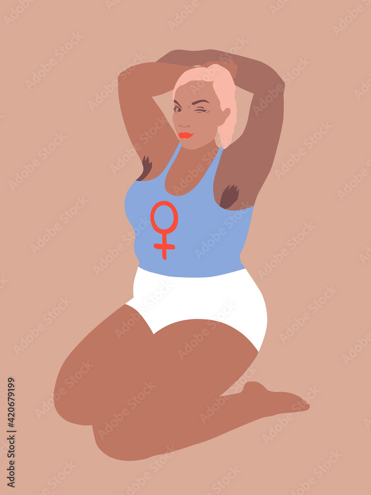 Confident black curvy woman