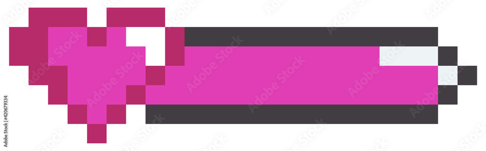 Heart bar 8-bit pixel art. Pixelated progressor, health, power, energy, mana level, life reserve Heart bar 8-bit pixel art. Pixelated progressor, health, power, energy, mana level, life reserve