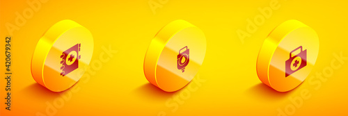 Set Isometric Medical clipboard, IV bag and First aid kit icon. Vector