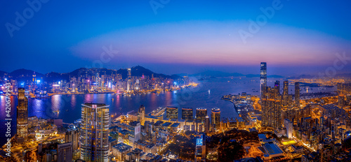 Hong Kong sunrise panoramic view from Kowloon © YiuCheung