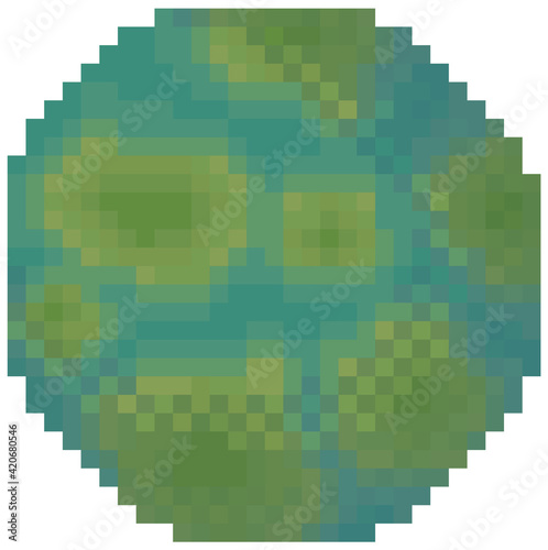 Cosmic object solar system astronomical element. Planet for pixel game about space with green spots
