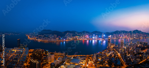Photography Hong Kong sunrise panoramic view from Kowloon