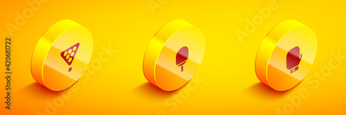 Set Isometric Billiard balls in rack triangle, Racket for playing table tennis and Boxing glove icon. Vector