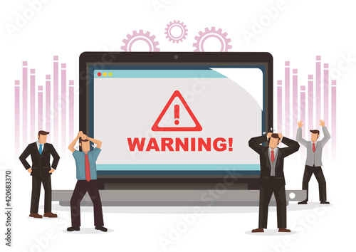 Businessmen worried when their laptop come out a warning sign.