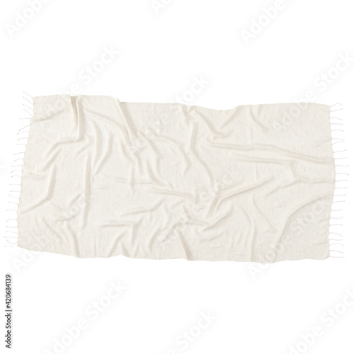 Fototapeta Naklejka Na Ścianę i Meble -  Turkish towel with fringes beige tassel towels Tunisian fouta wrinkled look cutout on white background with clipping path