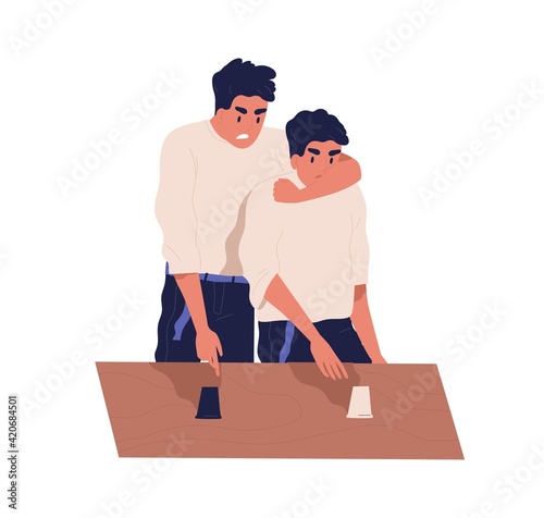 Inner parent criticizing and forcing to make opposite choice or decision. Concept of pressure and domination. Internal conflict of personality. Flat vector illustration isolated on white background