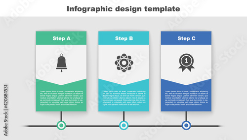 Set Ringing bell, Atom and Medal. Business infographic template. Vector
