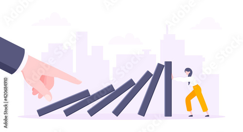 Business resilience or domino effect metaphor vector illustration.