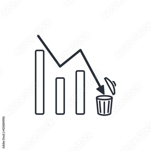 Reduction schedule going into the trash can. Useless work . Low income and efficiency. Vector linear icon illustration isolated on white background.