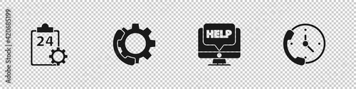 Set Checklist with 24 hours service, Telephone support, Computer monitor and help and icon. Vector