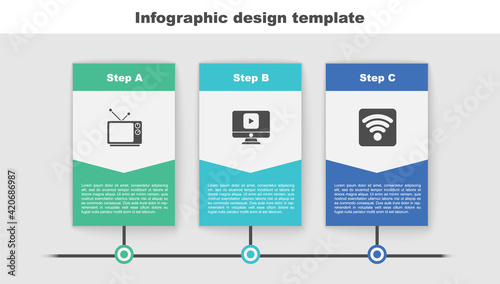 Set Retro tv, Online play video and Wi-Fi wireless internet network. Business infographic template. Vector
