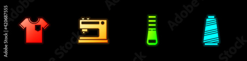 Set T-shirt, Sewing machine, Zipper and thread icon. Vector