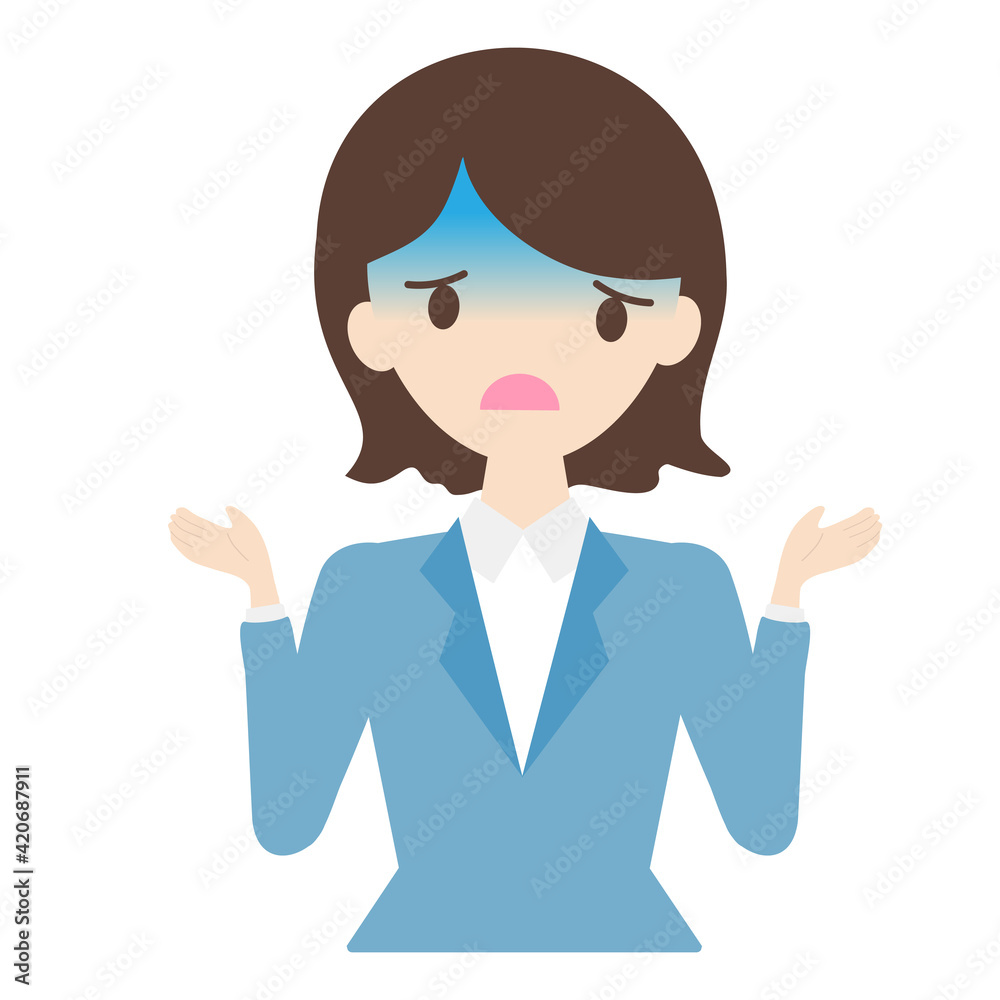 トラブルに巻き込まれ青ざめるスーツ姿の女性