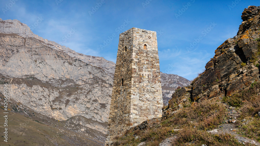 Battle tower Kurt in the village of Upper Fiagdon Rep. North Ossetia-Alania Russia