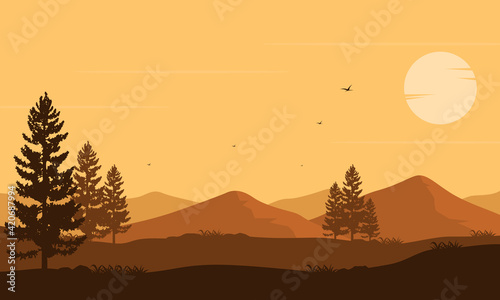 Amazing twilight sky with beautiful natural scenery. Vector illustration