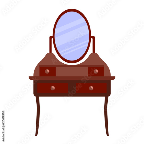 Single antique dressing table in a flat cartoon style. Vector  of vintage furniture for bedroom and living room.  The vector illustration is isolated on a white background.