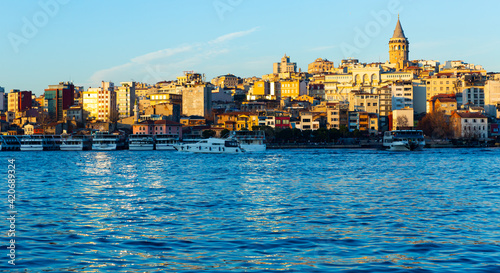 View to Galata district across Bay of Golden Horn. Turkey