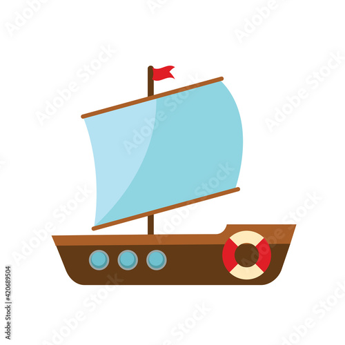 Children's Cute ship simple icon. Vector Illustration