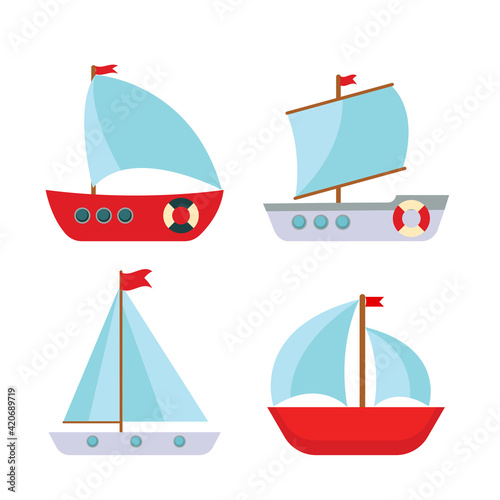 Children's Cute ship simple icon. Vector Illustration