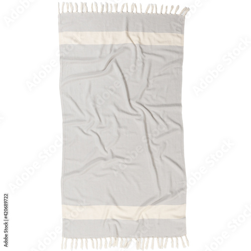 Turkish towels with fringes wrinkled towel look gray color cutout on white background with clipping path