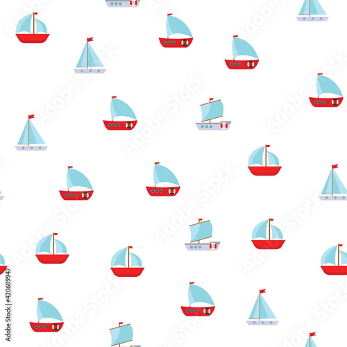 Seamless Pattern Background with Children's Cute ship. Vector Illustration