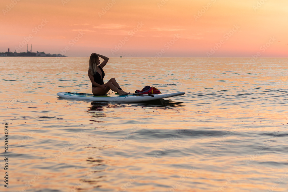 Kayaking. Woman traveling by kayak