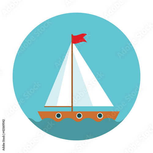 Children's Cute ship simple icon. Vector Illustration