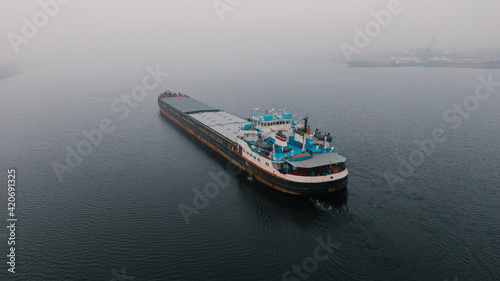 Top-view of a cargo ship