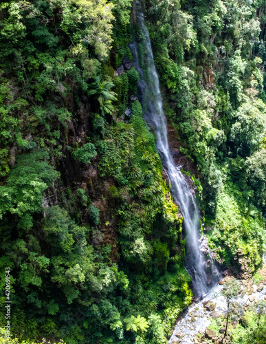 Rainforest waterfall in Binna Bunna national park, Queensland, Australia. There is ferns and lush growth with long drop in the pool below. photo