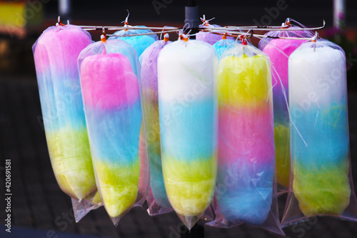 Bantaeng, South Sulawesi, INDONESIA, 14 March 2021: Small children's snacks of sweet, colorful sweets are sold on the beach of Seruni photo