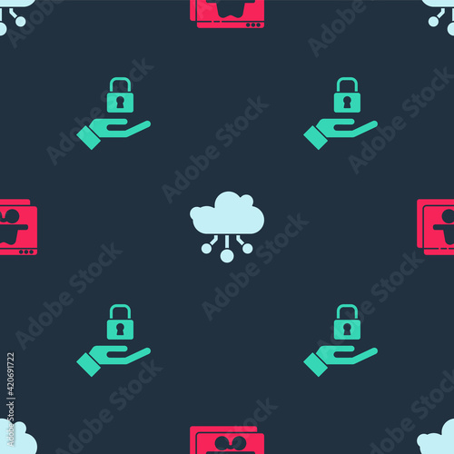 Set Browser incognito window, Internet of things and Lock hand on seamless pattern. Vector
