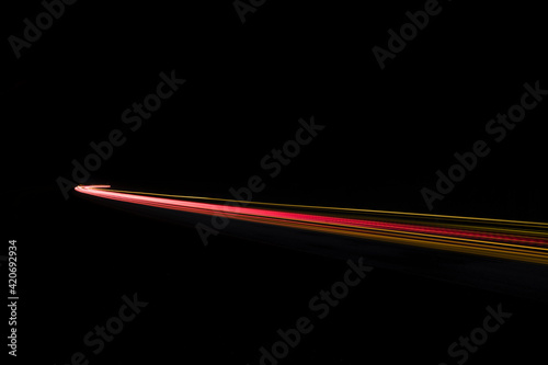 Car and truck light trails. Long exposure photo taken in a tunnel below Veliko Tarnovo