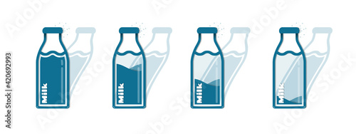 Different Milk Bottle Icons - Vector Illustrations Set - Isolated On White Background