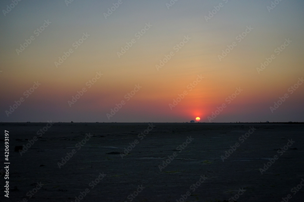 Beautiful sunset during an outdoor picnic. On the go Beautiful sunset during an outdoor picnic. On the go