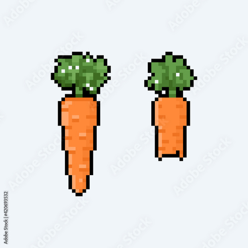Pixel art set of carrot icon.