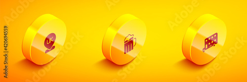 Set Isometric Location England, Wooden beer mug and Double decker bus icon. Vector