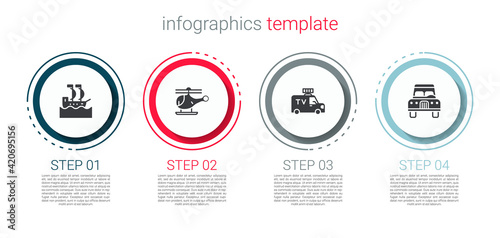 Set Sailboat, Helicopter, TV News car and Car. Business infographic template. Vector