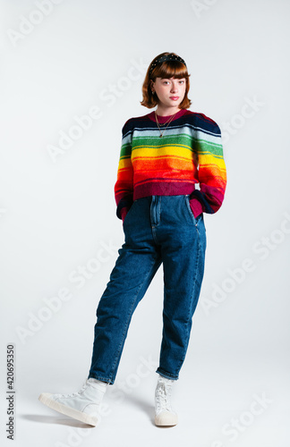 Young woman in stylish outfit