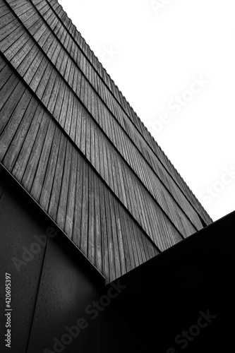 Wood siding detail in black and white