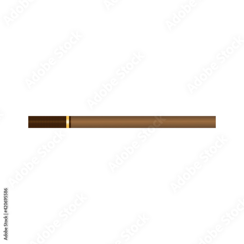 Vector illustration of a brown cigarette with a dark filter on a white isolated background. Flat realistic design. For various purposes of design.